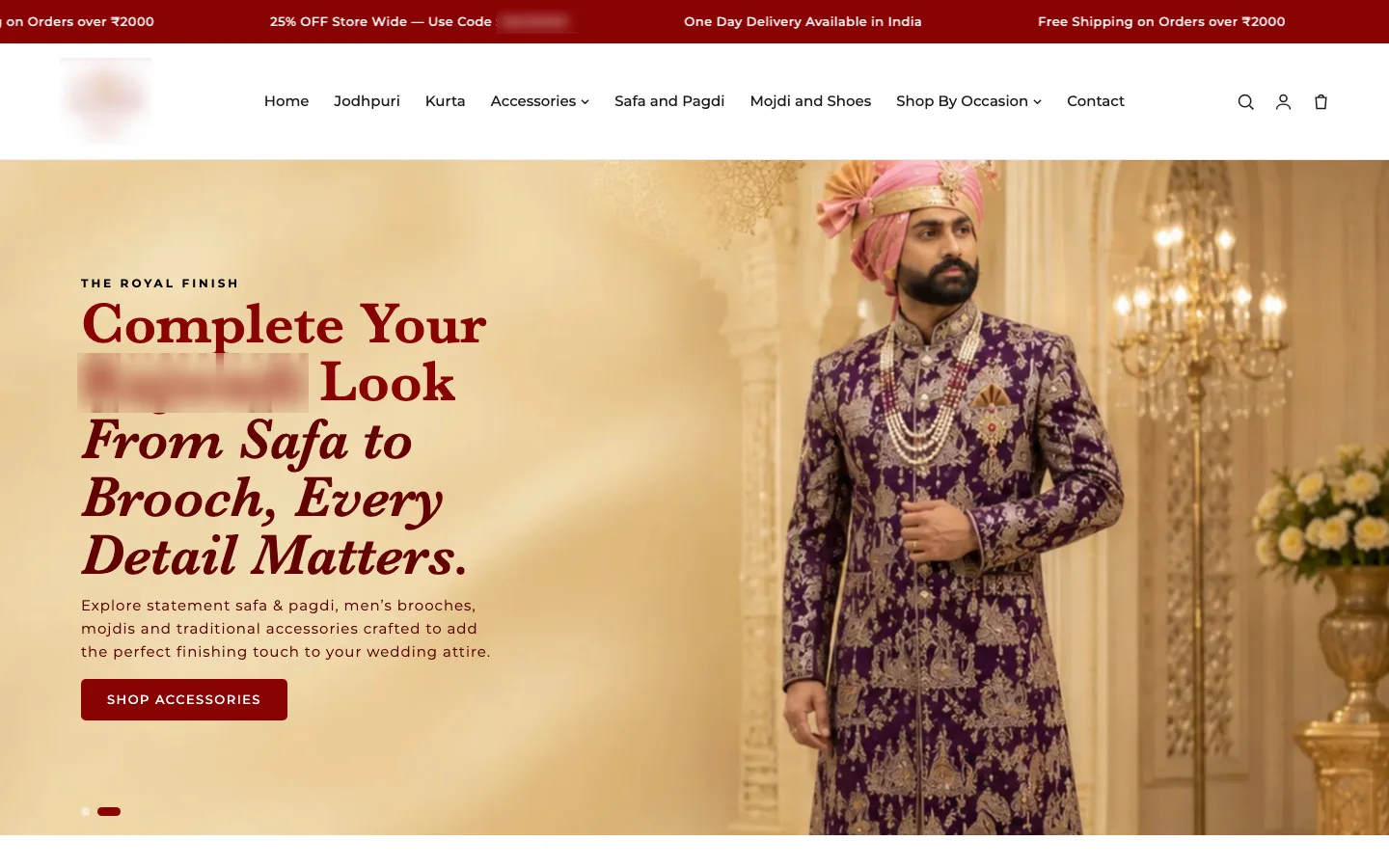 Royal ethnic menswear Shopify store designed by The Big Growth