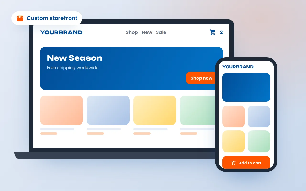 Custom Shopify store development shown on a laptop and mobile storefront