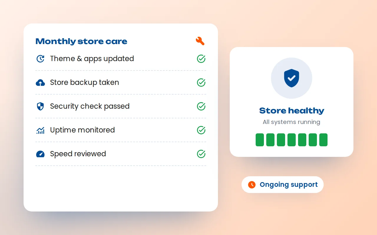 Monthly Shopify store maintenance checklist and store health status